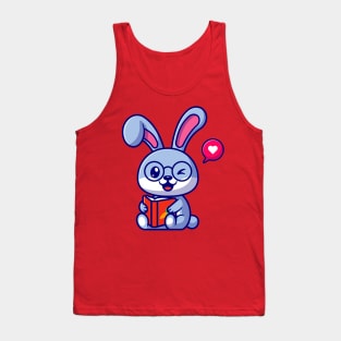 Cute Rabbit With Book Cartoon Tank Top